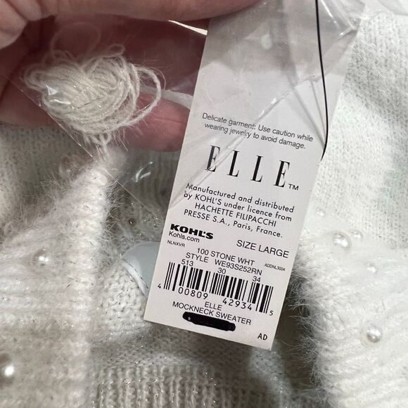 Elle White Pearl Neckline Detail Soft Mock Neck Sweater - Picture 6 of 8